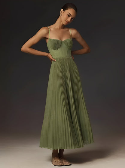 Karen - Élégante robe midi sans dos avec plis pour femmes