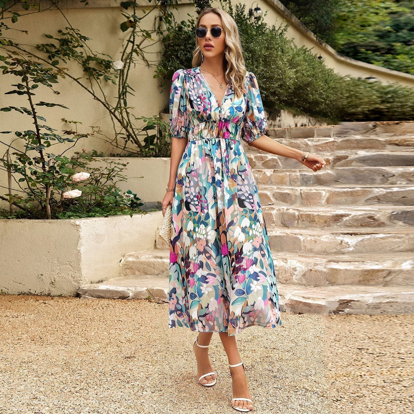 Isobel - Robe midi élégante avec motif floral pour femmes