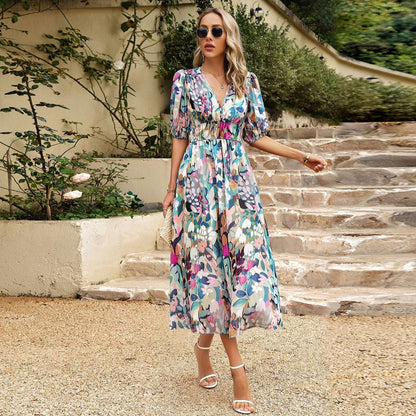 Isobel - Robe midi élégante avec motif floral pour femmes