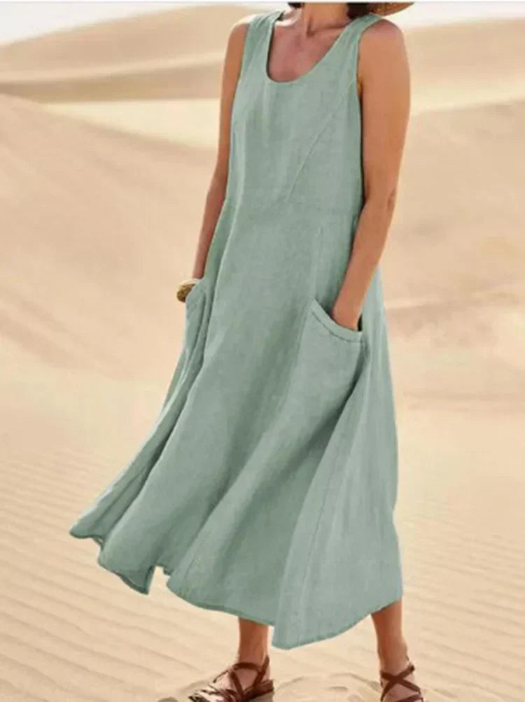 Gillian – Robe Classique Sans Manches en Lin et Coton