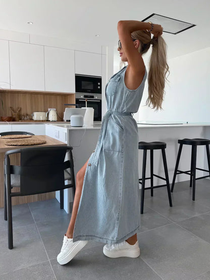 Robe Maxi en Denim - Coupe Fluide et Intemporelle