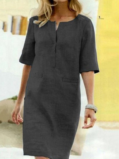 Rieke – Robe droite en lin avec décolleté en V