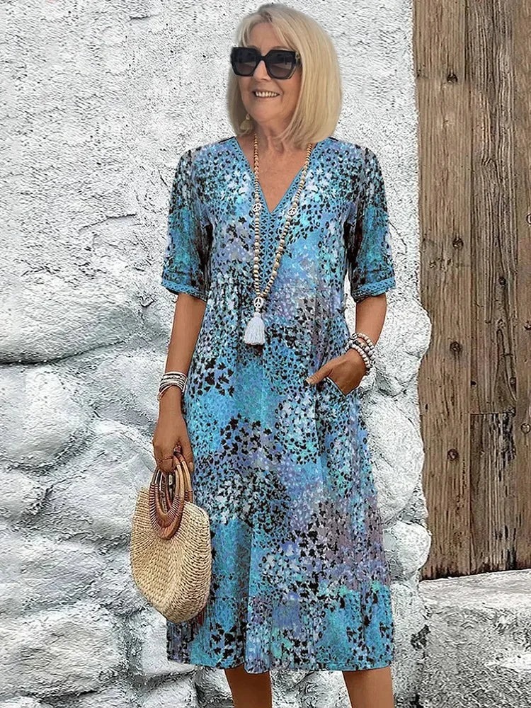 Emelith - Robe d'Été en Dentelle Léopard avec Décolleté en V