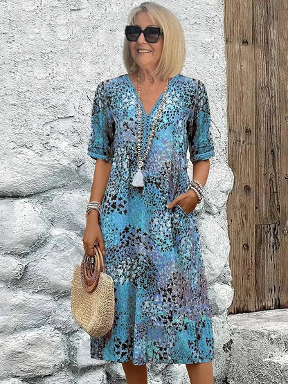 Emelith - Robe d'Été en Dentelle Léopard avec Décolleté en V