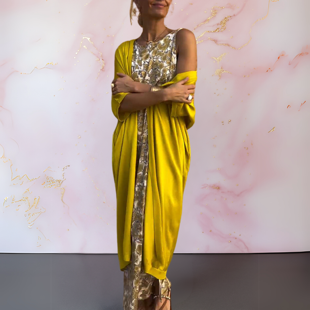 IRAVELLE – ROBE ÉLÉGANTE AVEC CARDIGAN