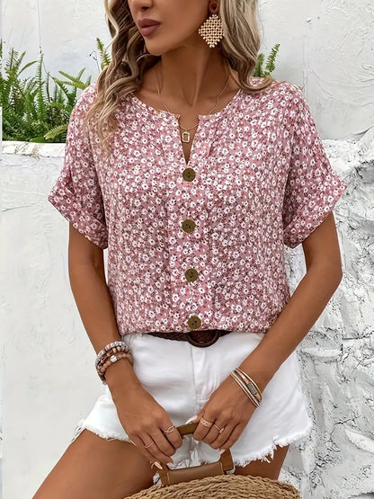 Cindy™ | Blouse à Col Notché Imprimé Floral