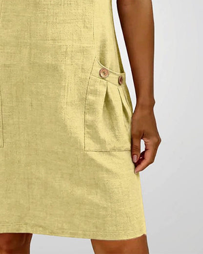 Robe Courte en Lin et Coton avec Fermeture Éclair - Coupe A-Line Élégante