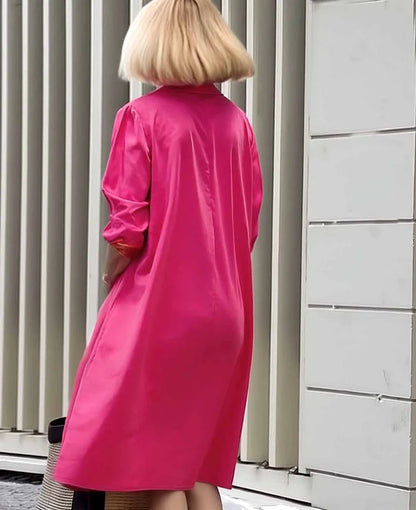 Vireya - Robe Midi avec Col de Chemise et Poches