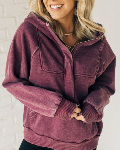 NALAS - Sweat à Capuche Henley en Lavage Acide