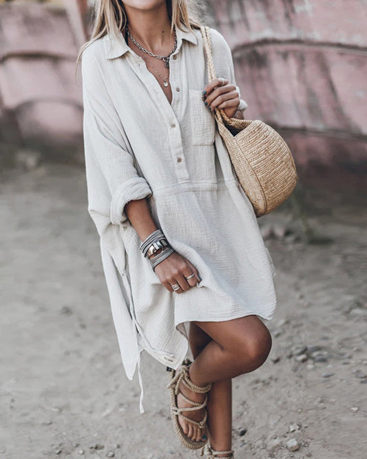 Sloane - Robe Chemise Décontractée en Mélange de Coton Chic