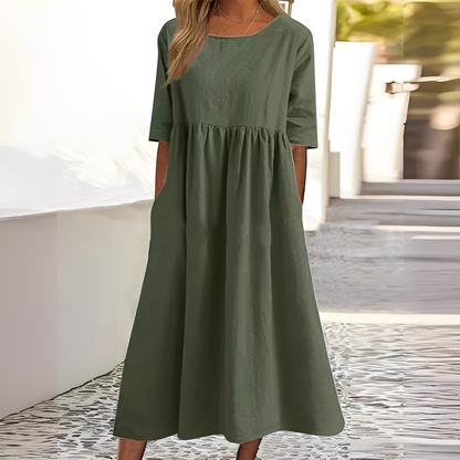 Sylvette - Robe en coton pour femme avec décolleté rond