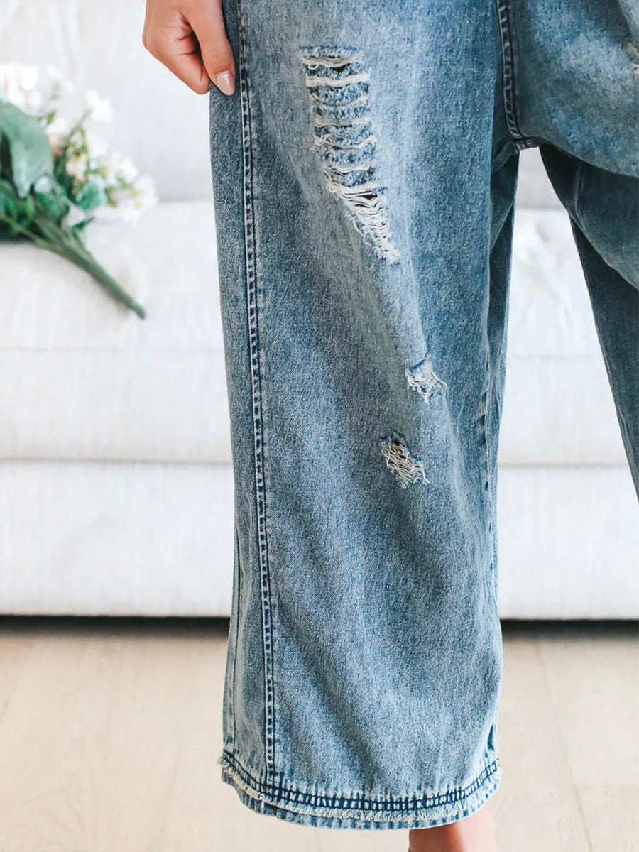 ELESSA – SALOPETTE EN DENIM À COUPE LOOSE EN LOOK USÉ