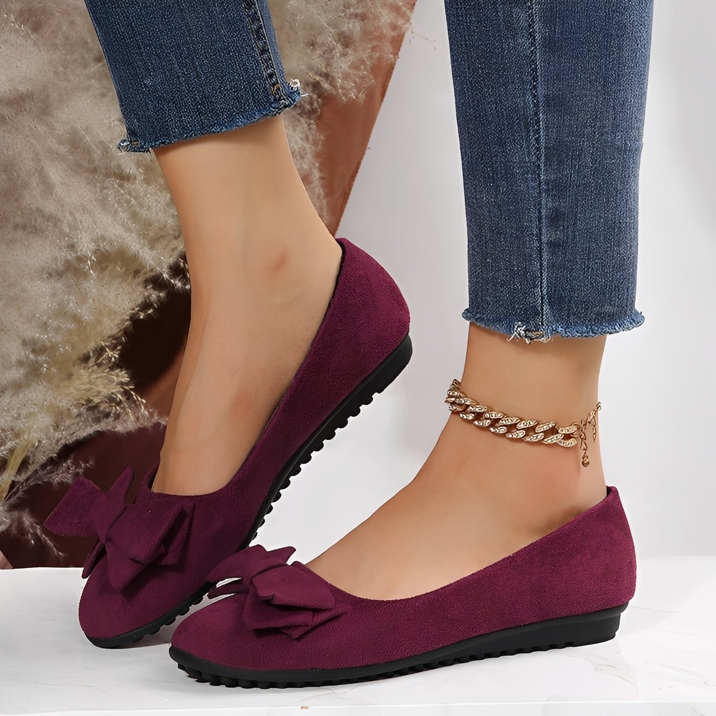 Megan - Chaussures en daim décontractées avec nœud pour femme