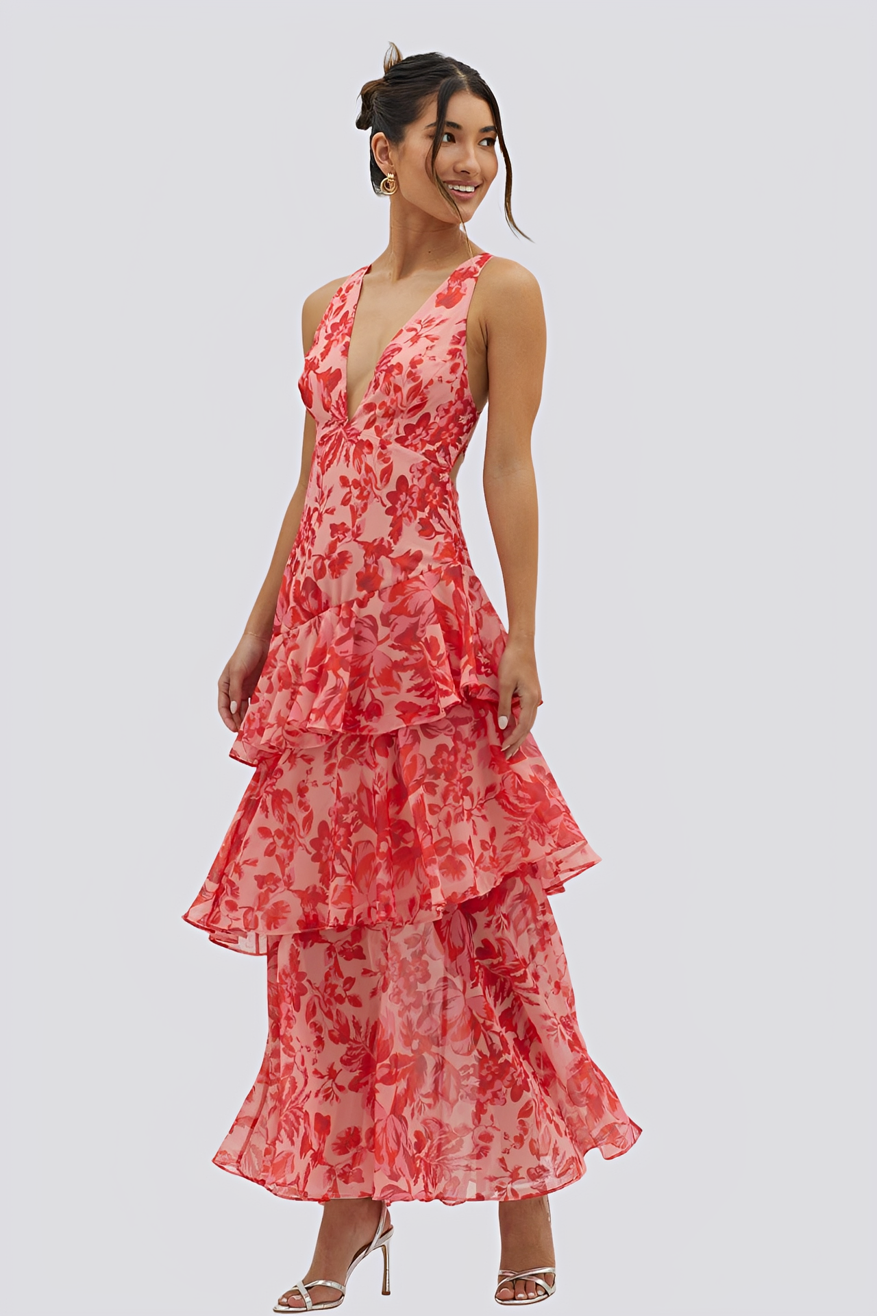 Hazel - Robe maxi sans dos avec imprimé floral pour femmes