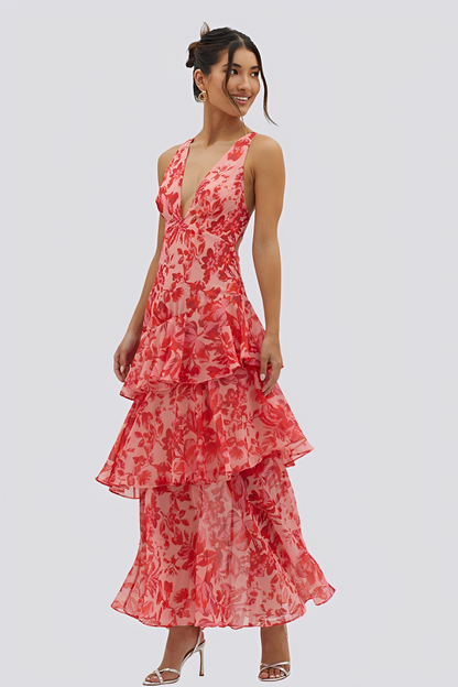 Hazel - Robe maxi sans dos avec imprimé floral pour femmes