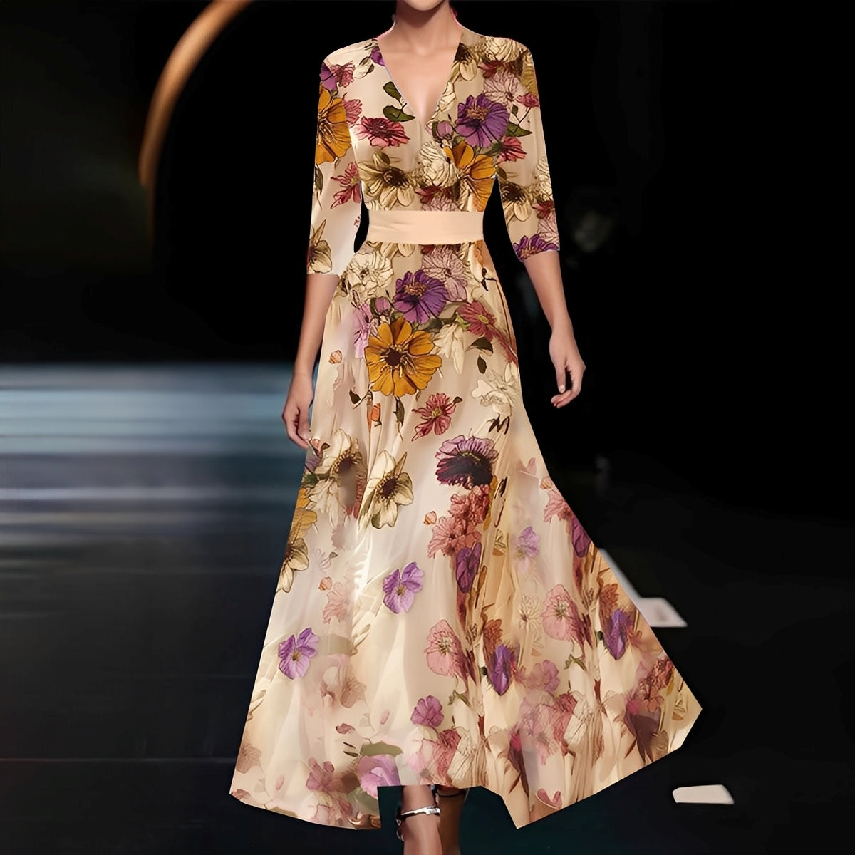 Débora - Robe longue élégante avec motif floral pour femmes