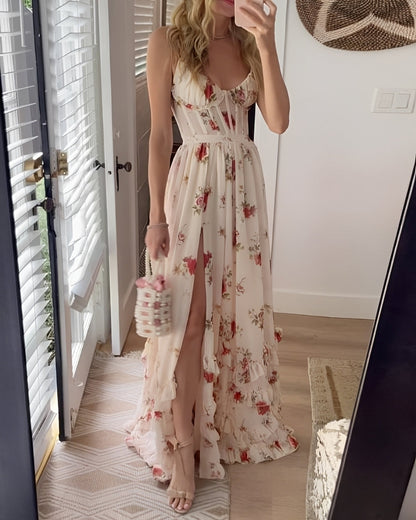 Livie - Robe maxi élégante avec imprimé floral et fente pour femmes