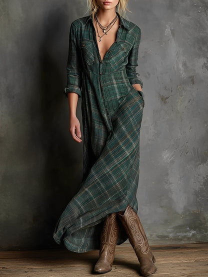 Émilien - Robe longue à col à carreaux pour femmes