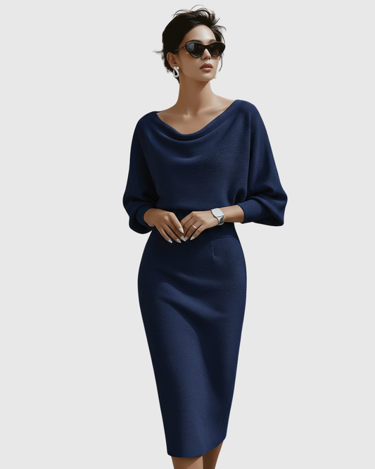 Ismeria | Robe Midi Drapée Blanche à Manches Chauve-Souris