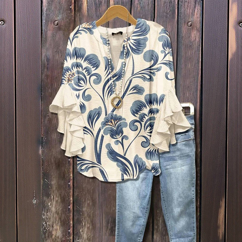 Kiona™ - BLOUSE ÉLÉGANTE AVEC MOTIF FLORAL RÉTRO