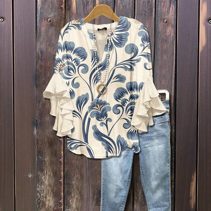 Kiona™ - BLOUSE ÉLÉGANTE AVEC MOTIF FLORAL RÉTRO