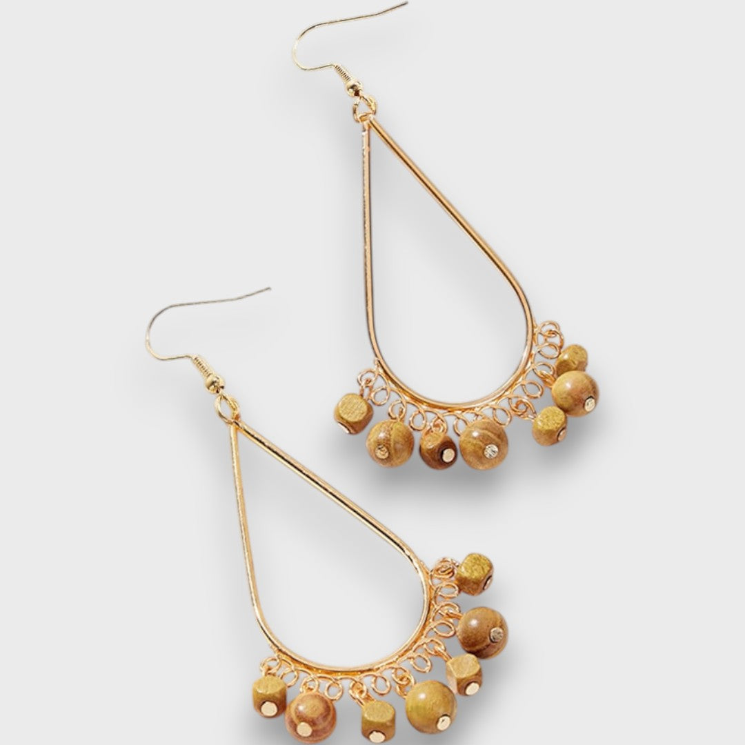 Solira – Boucles d'oreilles vintage en forme de goutte avec éléments en bois