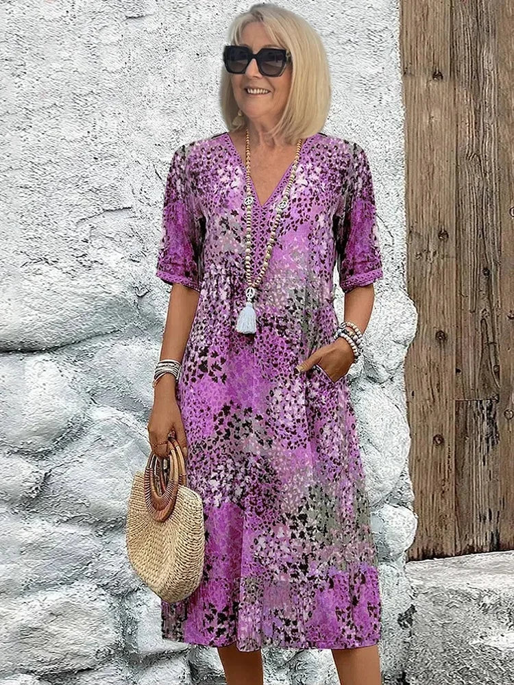 Emelith - Robe d'Été en Dentelle Léopard avec Décolleté en V