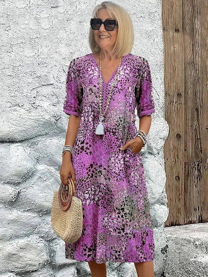Emelith - Robe d'Été en Dentelle Léopard avec Décolleté en V