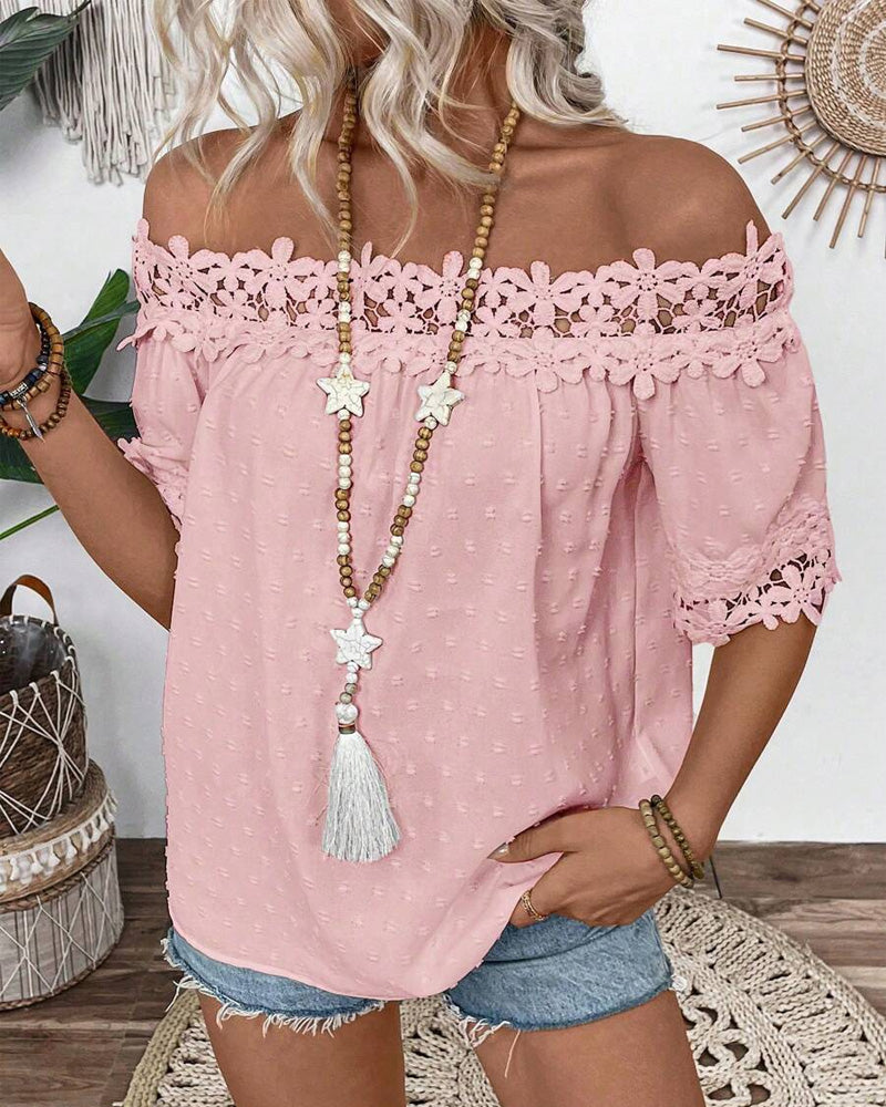 Blouse à Épaule Unique avec Dentelle et Fleur 3D