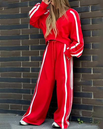 Ensemble de deux pièces en maille rayée et pantalon large