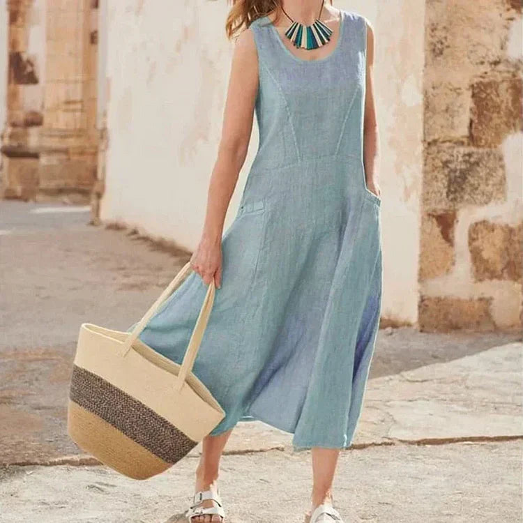 Gillian – Robe Classique Sans Manches en Lin et Coton