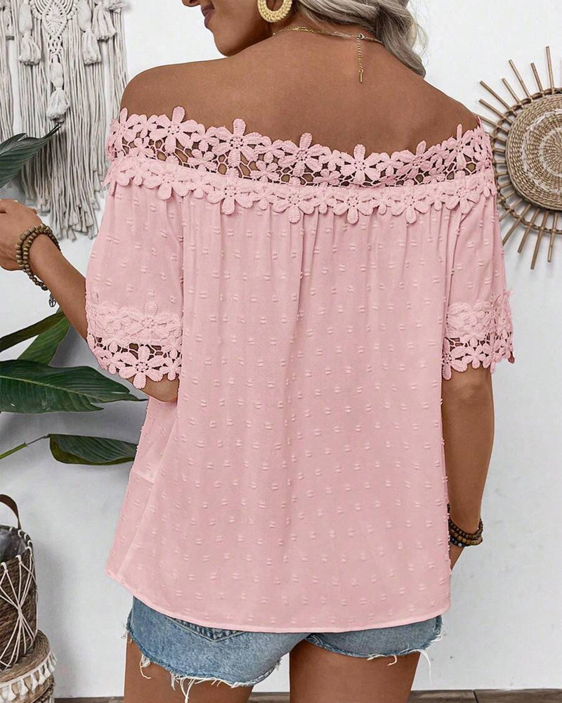 Blouse à Épaule Unique avec Dentelle et Fleur 3D