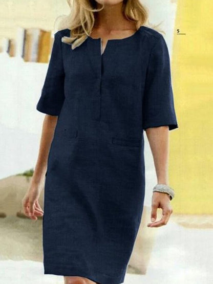 Rieke – Robe droite en lin avec décolleté en V