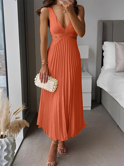 Laura - Élégant, plissé, robe midi avec dos nu pour femmes