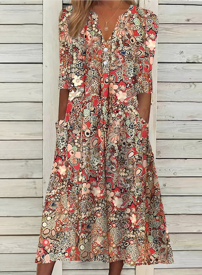 Eleanor - Robe fluide à fleurs avec poches pour femmes
