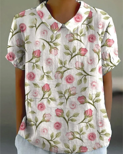 Beatrix - Chemise en Coton-Lin à Fleurs Rétro