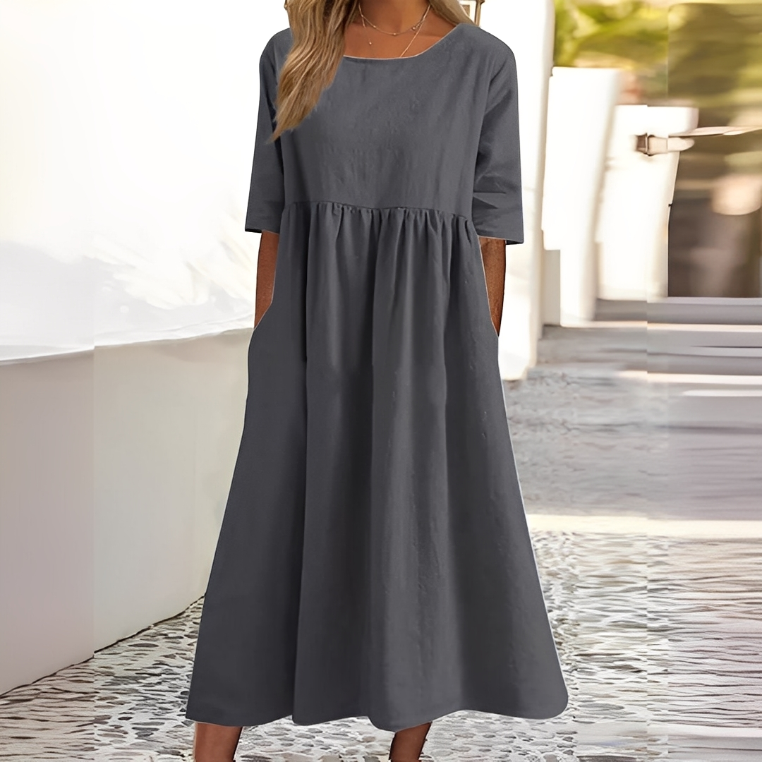 Sylvette - Robe en coton pour femme avec décolleté rond