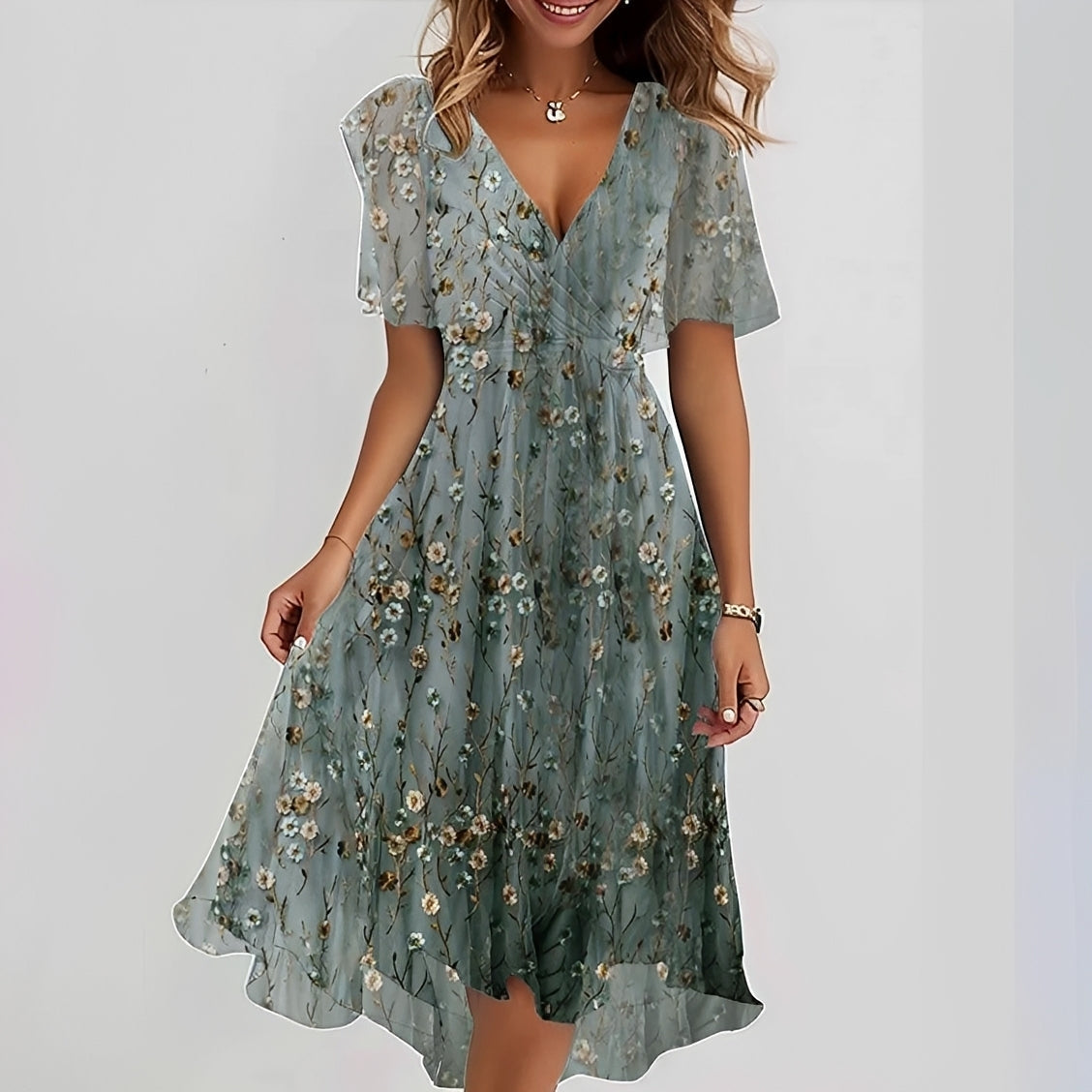 Gemma - Robe midi élégante à manches courtes pour femmes