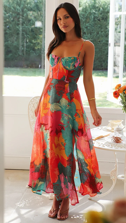 Robe Florale Sexy à Bretelles pour Femmes