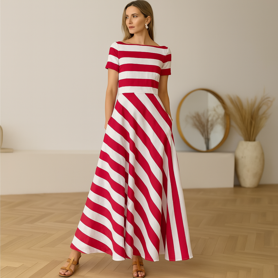 Madeline - Robe Maxi Rayée avec Épaules Dégagées Vonda