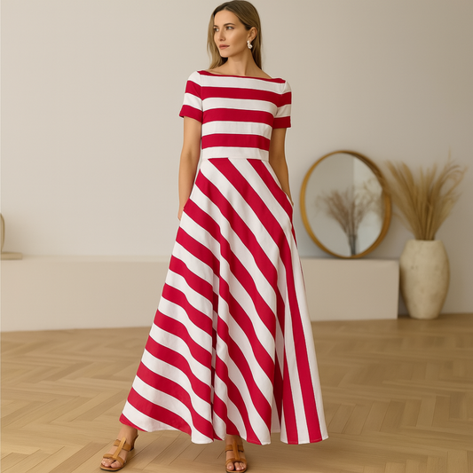 Madeline - Robe Maxi Rayée avec Épaules Dégagées Vonda