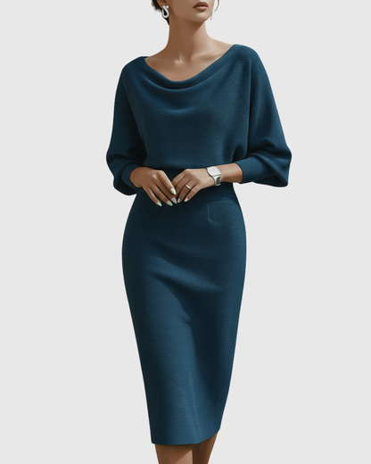 Ismeria | Robe Midi Drapée Blanche à Manches Chauve-Souris