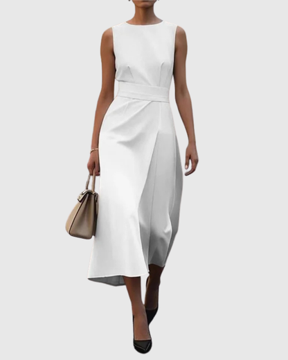 Marguerite – Robe Midi à Col Rond Élégante