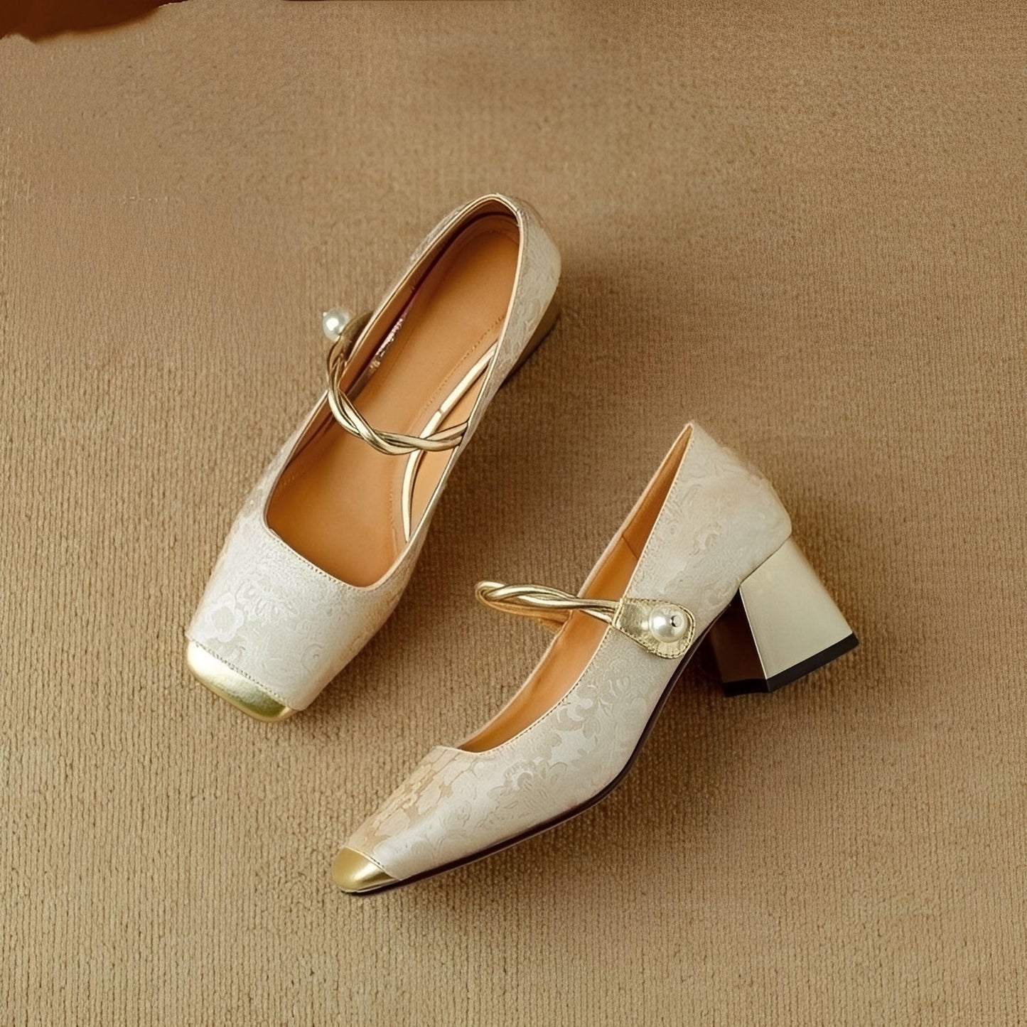 Rhonda - Élégantes chaussures à talon bloc luxueuses avec relief pour femmes