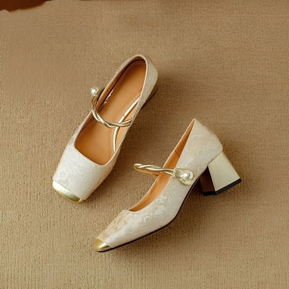 Rhonda - Élégantes chaussures à talon bloc luxueuses avec relief pour femmes