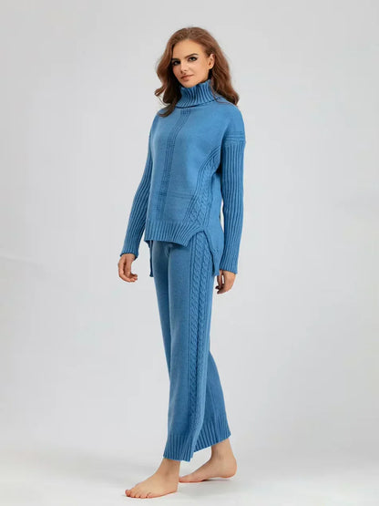 Scarlett - Ensemble de Pull Tricoté à Col Montant Chic et Pantalons Amples