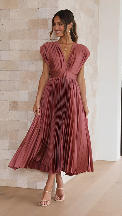 Alexia - Robe midi élégante avec décolleté en V pour femmes