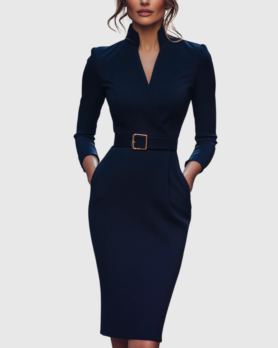 Lara – Robe Midi Chic avec Col Croisé