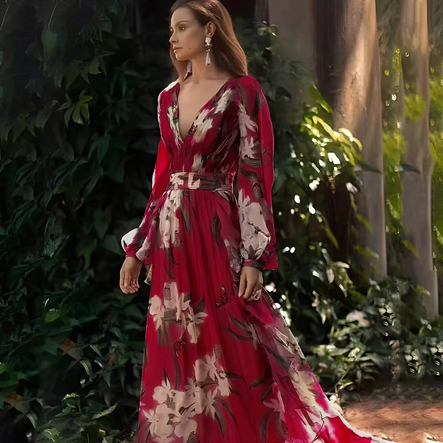 Karine - Robe longue élégante avec décolleté en V pour femmes