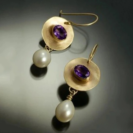 Boucles d'oreilles en perles de zirconium doré et violet